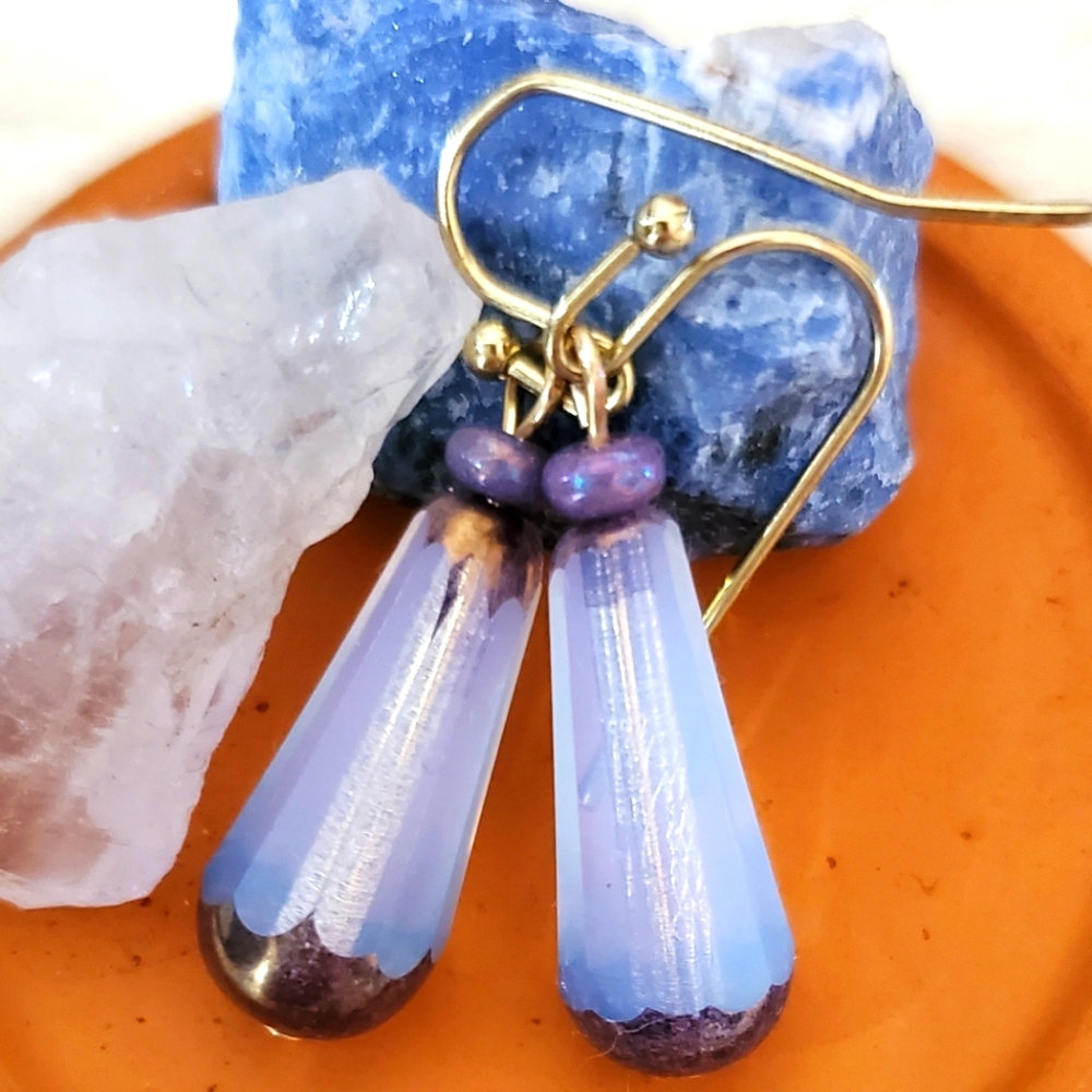 ***SALE*** Elegant Purple and Blue Czech Glass Drop Earrings